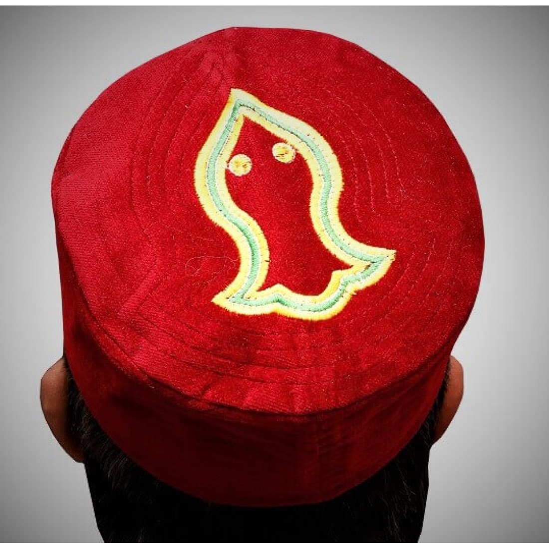 Red Beaded Velvet Kufi-cap main image 0